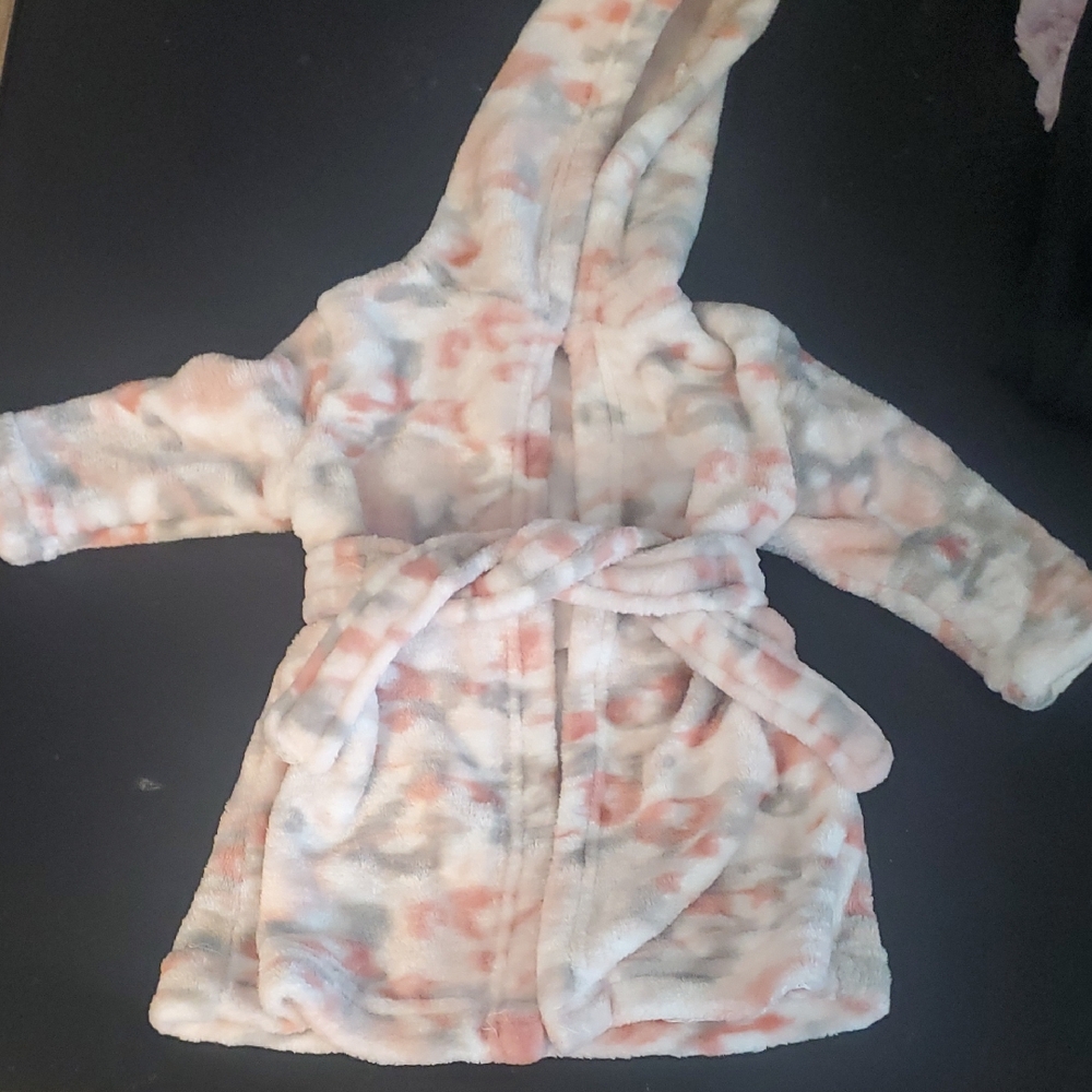Rachel Zoe Hooded Kids Robe in Pink, Gray & White Plush
